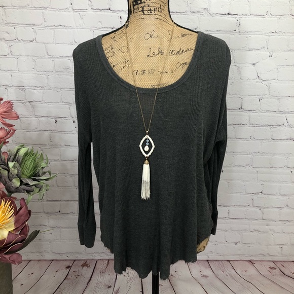 rag & bone Tops - Rag & Bone Grey Raw Hem Thermal Hi Lo Blouse